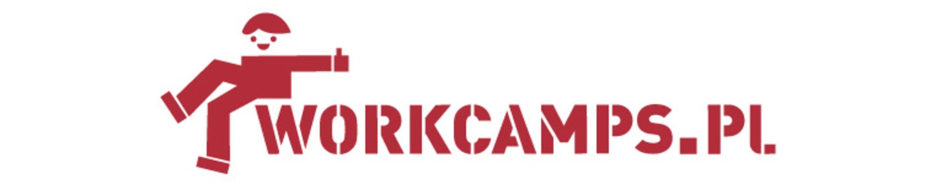 Grafika przedstawia logo programu workcamps. Składa się z adresu workcamps.pl, na początku którego siedzi uśmiechnięta postać, która pokazuje gest uniesionego kciuka.