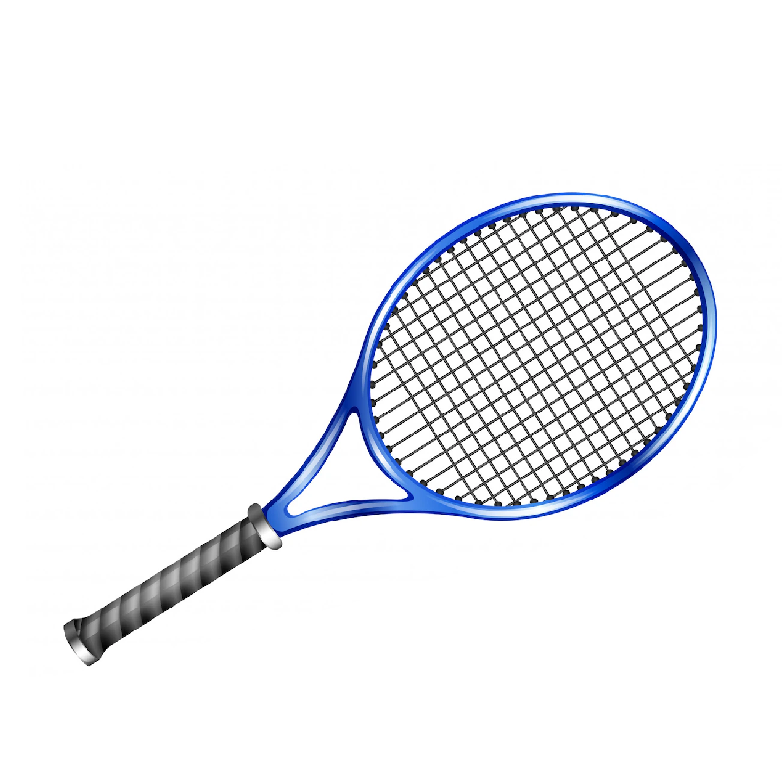 Ilustracja przedstawia niebieską rakietę do tenisa, z czarną rączką i naciągiem.