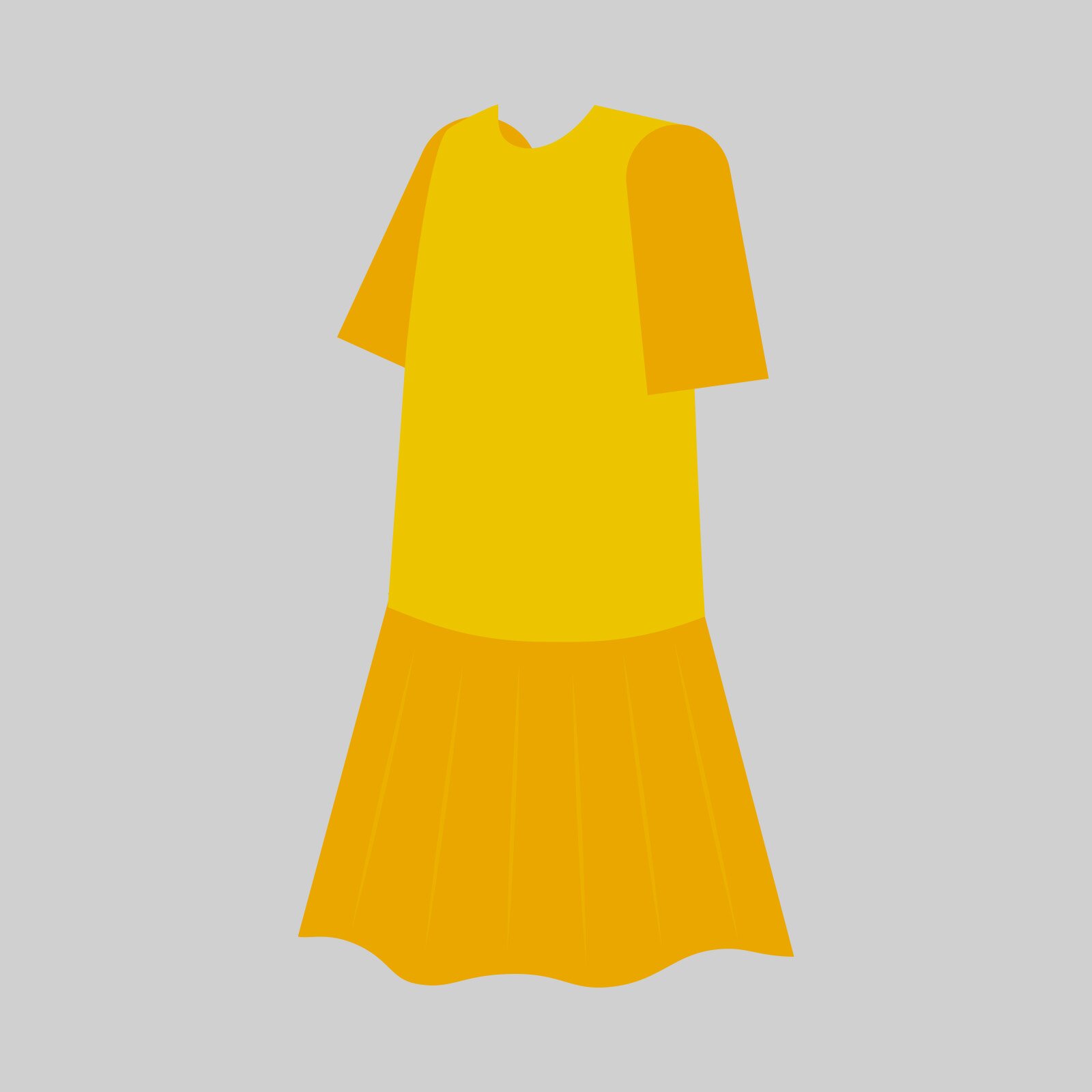 Ilustracja przedstawia żółtą sukienkę z falbankami oraz krótkim rękawkiem.