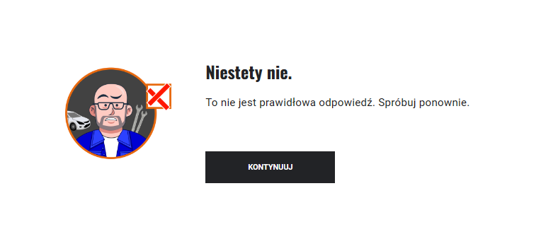 Ekran z negatywną informacją zwrotną