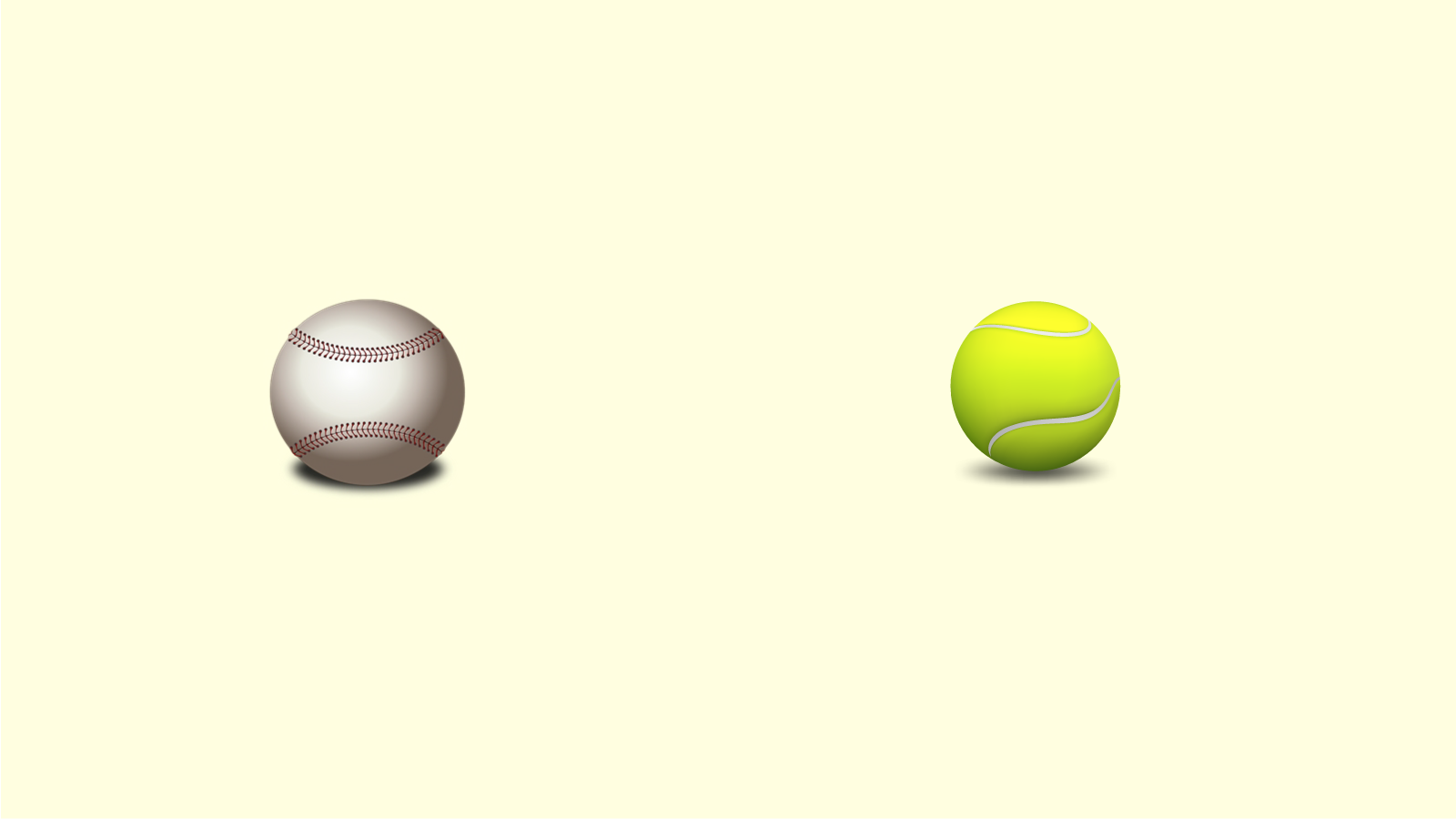 Ilustracja przedstawia dwie piłki. Piłkę do gry w baseball oraz piłkę do tenisa. Piłka do tenisa, jest mniejsza od piłki do gry w baseball.