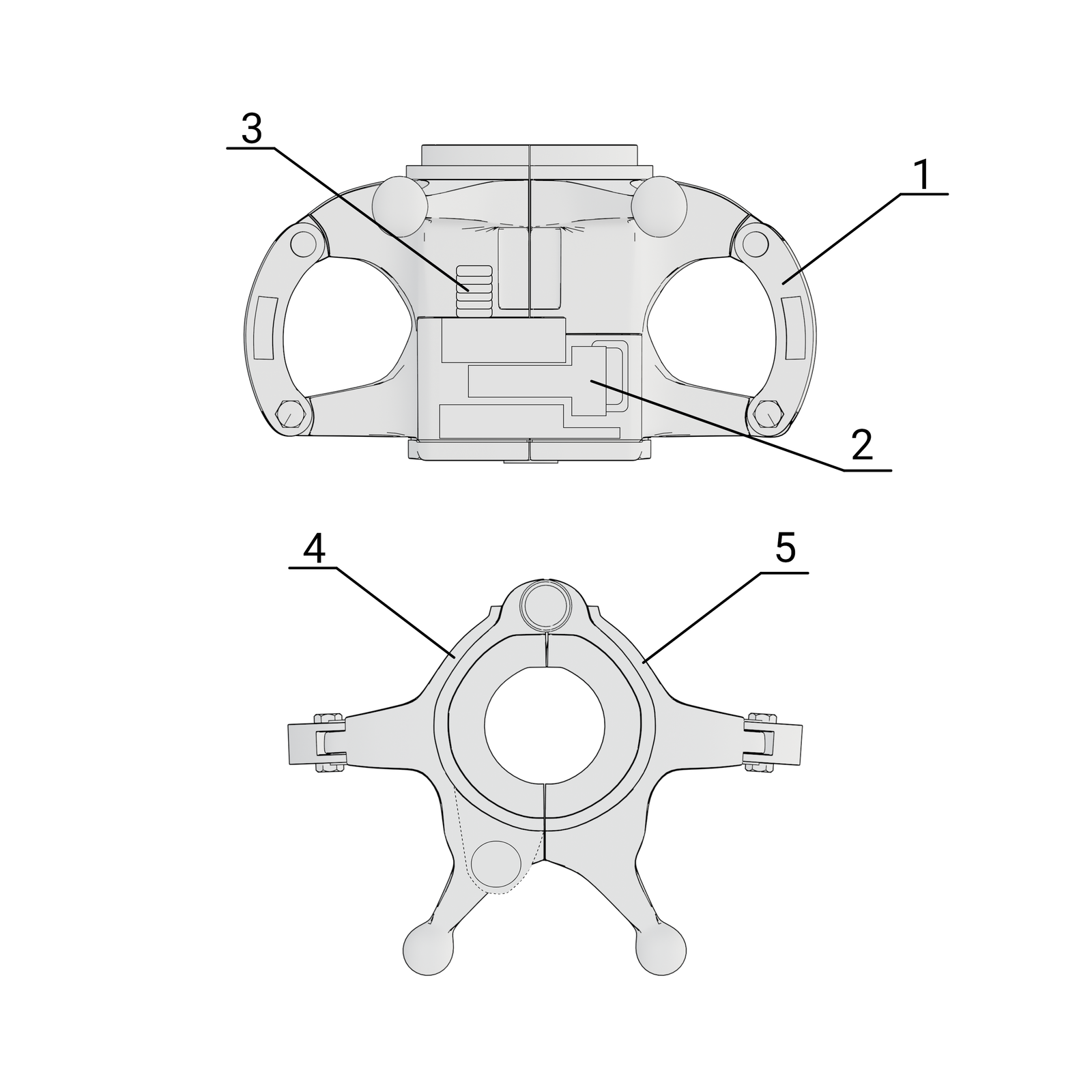 Na zdjęciu przedstawiony jest schemat elewatora do rur wydobywczych. Zdjęcia składa się z dwóch rysunków. Na schemacie u góry przedstawiony jest element w rzucie bocznym. Na dolnym rysunku elewator jest narysowany w rzucie górnym. Na górnej ilustracji bazę stanowi prostokąt znajdujący się w centralnej części schematu. Po obu stronach prostokąta widać rączki. Rączki przypominają uszy kubka. Środkowy fragment elementu o kształcie ucha nie jest na stałe połączony z elewatorem. Jest to ramię łączące górę z dołem. Środkowy fragment elementu o kształcie ucha jest oznaczony numerem 1. Są to śruby. Wewnątrz prostokąta, w jego dolnej części znajduje się element o kształcie prostokąta. Przy dolnej krawędzi elementu o kształcie prostokata widać mały schodek. Nad nim widać kształt litery T. Do daszka litery T zamontowany jest element o kształcie litery C. Element ten jest oznaczony numerem 2. Jest to zapadka. Nad zapadką znajduje się kolejny prostokąt. W środkowej części korpusu elewator widać dwa przyległe do siebie prostokąty.  Po ich lewej stronie lewego prostokąta znajduje się trzpień. Jest on oznaczony numerem 3. Trzpień jest złożeniem kilku małych prostokątów ułożonych jeden na drugim. Góra prostokąta, stanowiąca bazę jest lekko zwężona. W górnej części prostokątnego korpusu  elewtora widać dwa okręgi. Są one umiejscowione w okolicy elementów o kształcie rączek.Na drugiej ilustracji znajduje się elewator pokazany w rzucie z góry. Centyralną częścią elewatora jest okrąg. Od okręgu odchodzą cztery ramiona. Dwa z boku elewatora oraz dwa od dolnego łuku elewatora. U samej góry okrąg jest zdeformowany. Znajduje się w nim śruba. U dołu okręgu znajduje się wystająca część ze śrubą. Przez środek elewatora biegnie czarna linia. Lewa część elewatora oznaczona jest numerem 4. Prawa część oznaczona jest numerem 5. Oba numery opisują połówkę kadłuba elewatora. 
