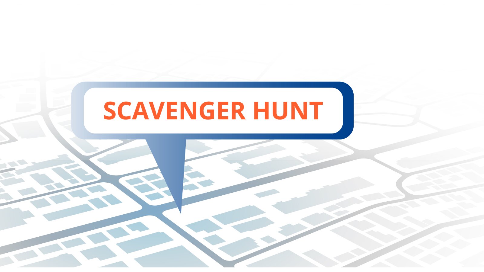 Ilustracja przedstawia mapę, na której widoczny jest punk opisany w języku angielskim: SCAVENGER HUNT.