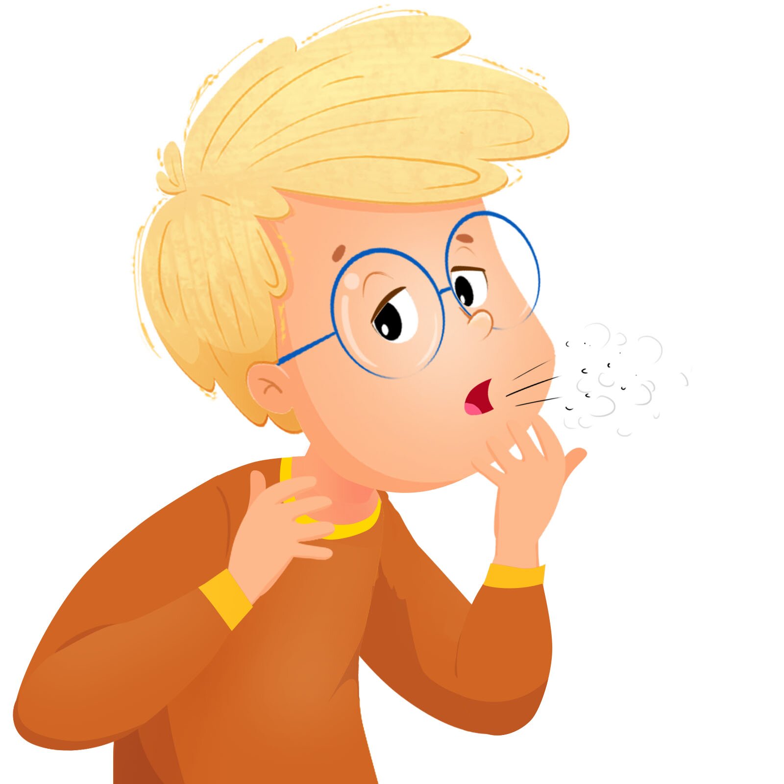 Ilustracja przedstawia Tima, który kaszle. 