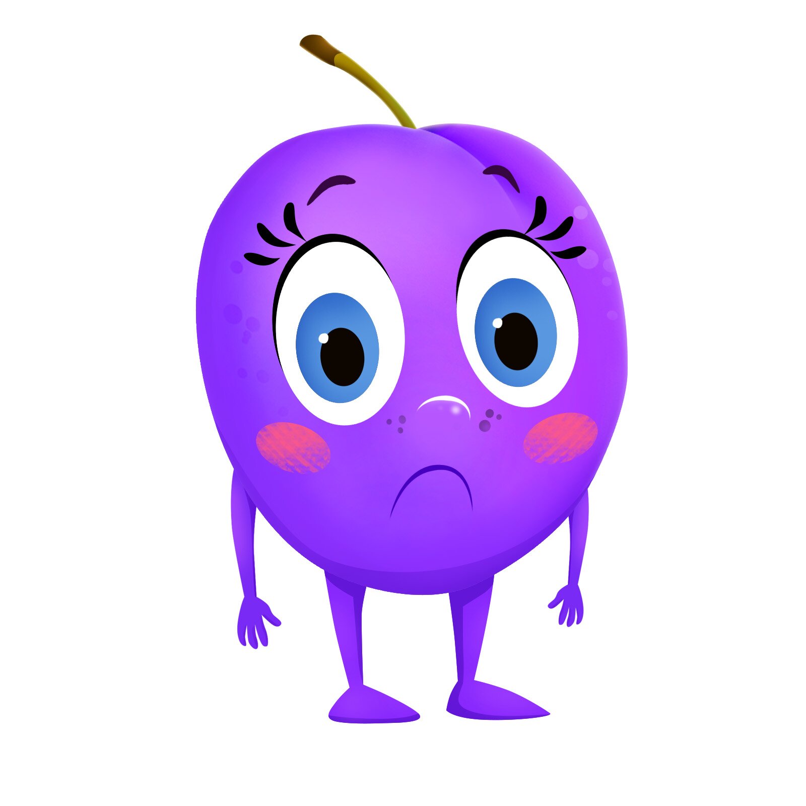 Ilustracja przedstawia śliwkę, na której narysowana jest smutna buzia.