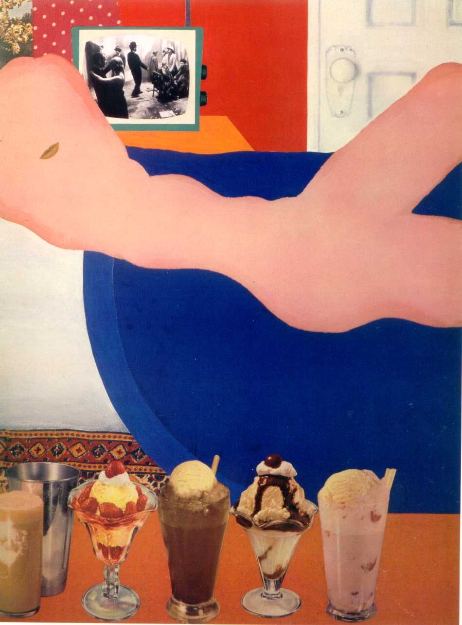 Dzieło „Wielki Akt Amerykański #27” w górnej część wypełnia fragment kobiecego aktu. Naga kobieta leży na niebieskiej sofie. Na stole przed kobietą stoją cztery lodowe desery w pucharkach oraz kawa i shaker. W tle po prawej stronie – fragment białych drzwi, a na lewo fragment obrazu na ścianie. 