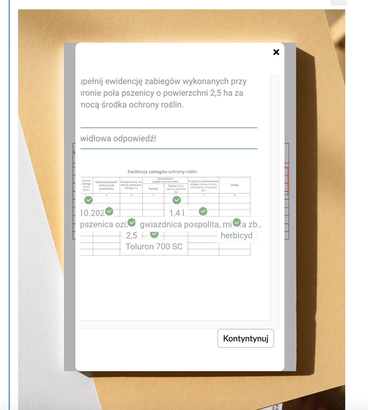 Grafika przedstawia ekran z zadaniem ćwiczeniowym i poprawną odpowiedzią.