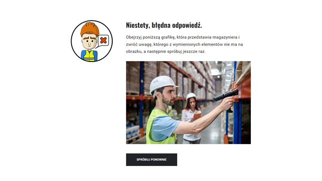 Przykładowy komunikat o błędnej odpowiedzi