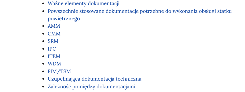 Zrzut ekranu przedstawia listę odsyłaczy do sekcji w rozdziale e‑booka. Kliknięcie odsyłacza powoduje przeniesienie do wybranej sekcji.