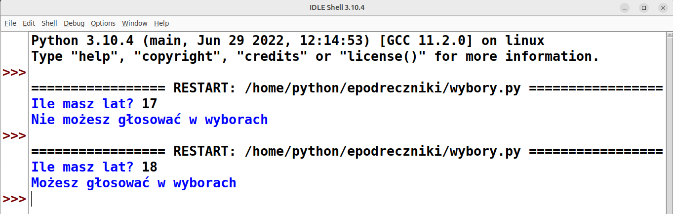 Wynik działania programu w IDLE
