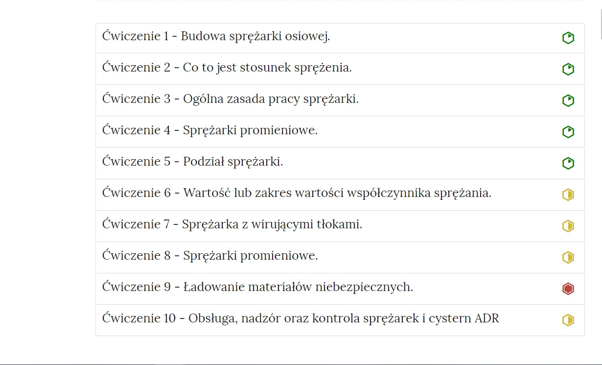 Zdjęcie przedstawia przykładowy wygląd zakładek zawierających interaktywne materiały sprawdzające. Składają się one z prostokątnych paneli umieszczonych jeden pod drugim. Każdy panel posiada numer oraz tytuł, który nawiązuje do zawartego w nim zadania.