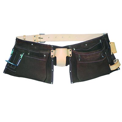 Ilustracja przedstawia pas monterski. Posiada on liczne kieszenie i uchwyty.