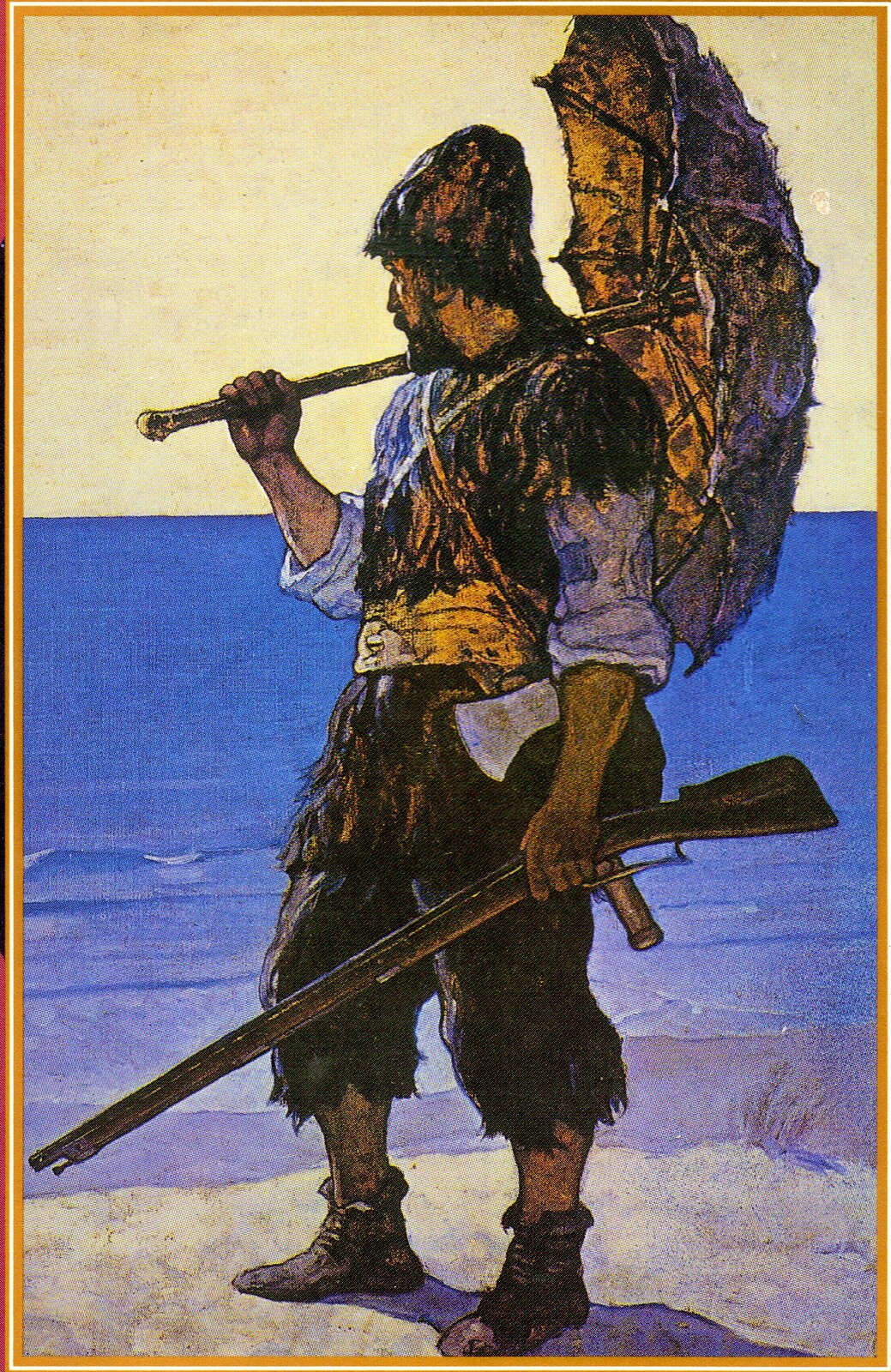 Ilustracja z angielskiej edycji Robinsona Crusoe z 1920 roku Ilustracja z angielskiej edycji Robinsona Crusoe z 1920 roku Źródło: domena publiczna.