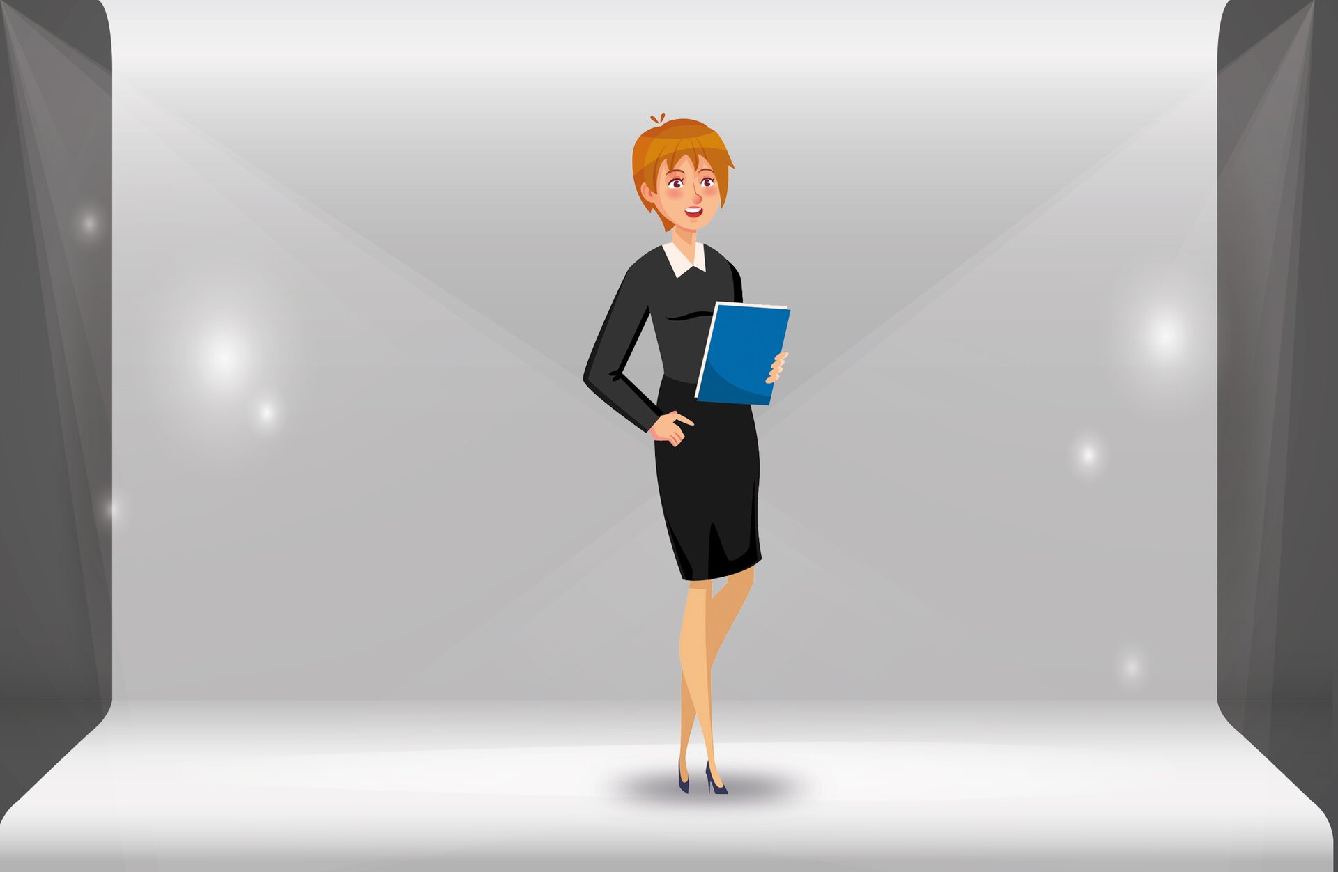 Grafika przedstawia stojącą kobietę, zwrócona lekko w prawo, z prawą ręką włożoną do kieszeni, zaś w lewej trzyma niebieski zeszyt/notes. Ubrana jest w czarną, wąską spódnicę do kolan, szarą bluzkę, spod której wystaje biały kołnierzyk, czarne buty na obcasie. Ma brązowe, krótkie włosy, z pazurkami na czole i skroniach.