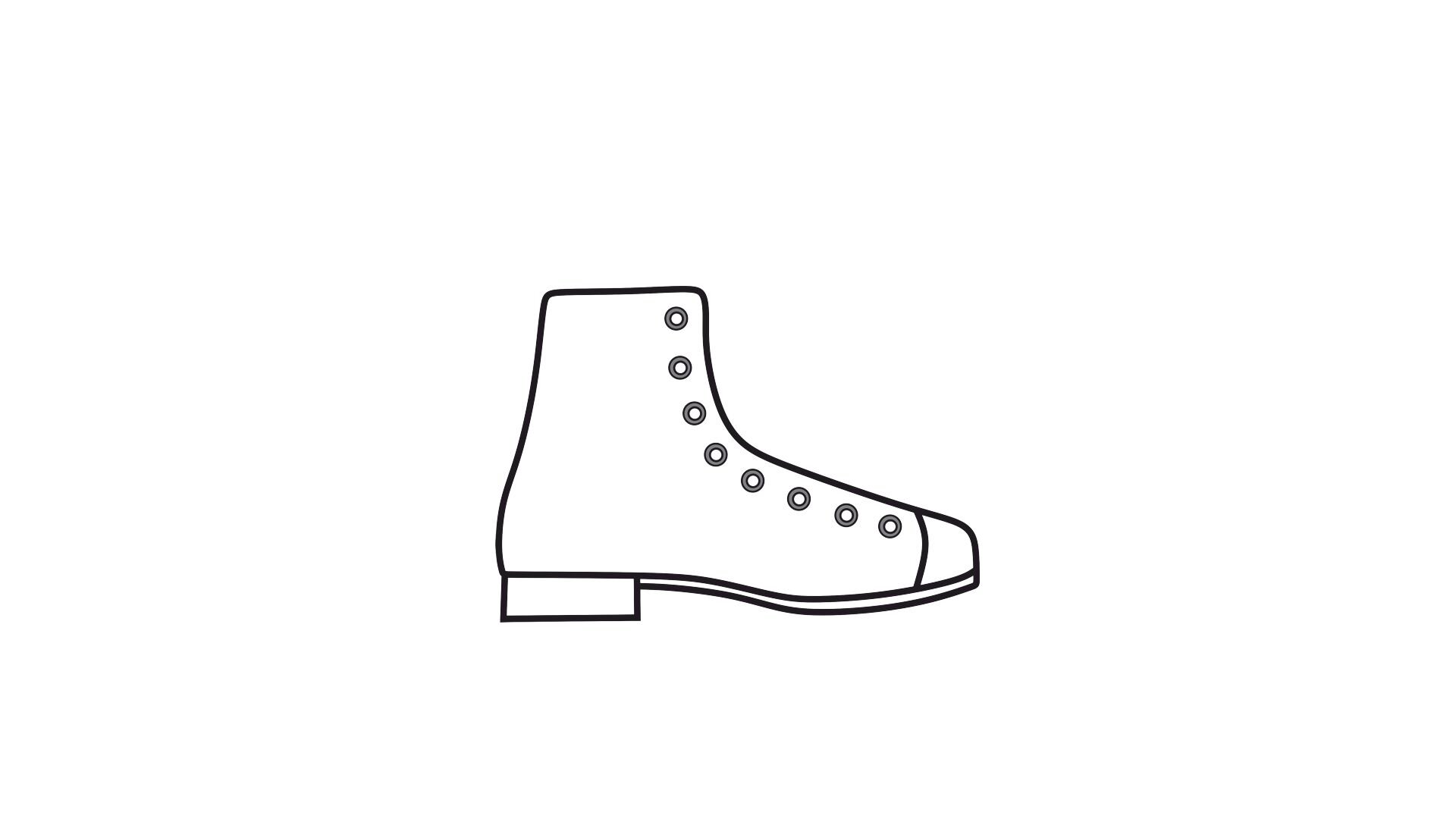 Grafika przedstawia but ze sznurowaniem długim, które obejmuje zakres od górnej krawędzi cholewki do czubka buta.