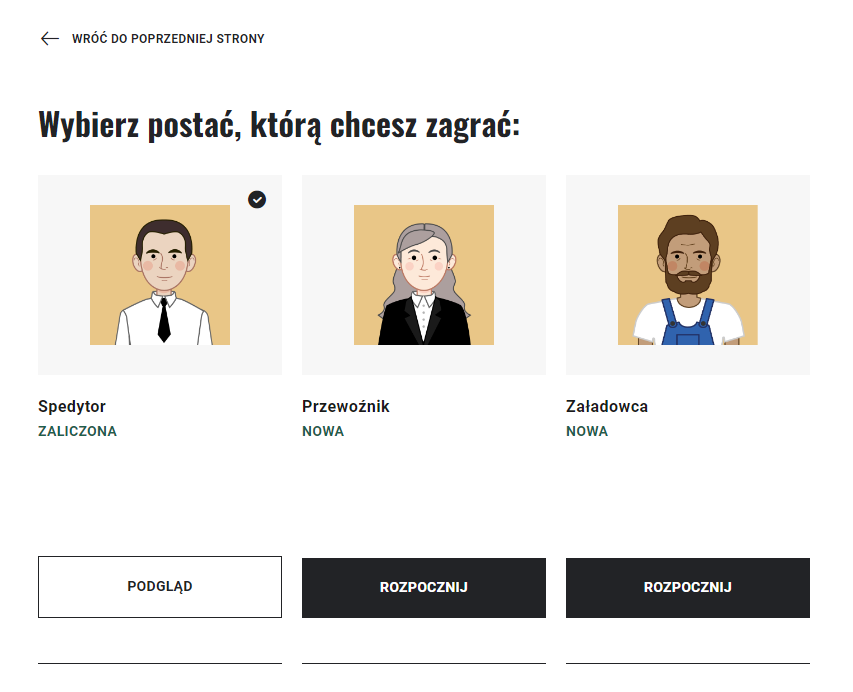 Grafika przedstawia ekran wyboru postaci.