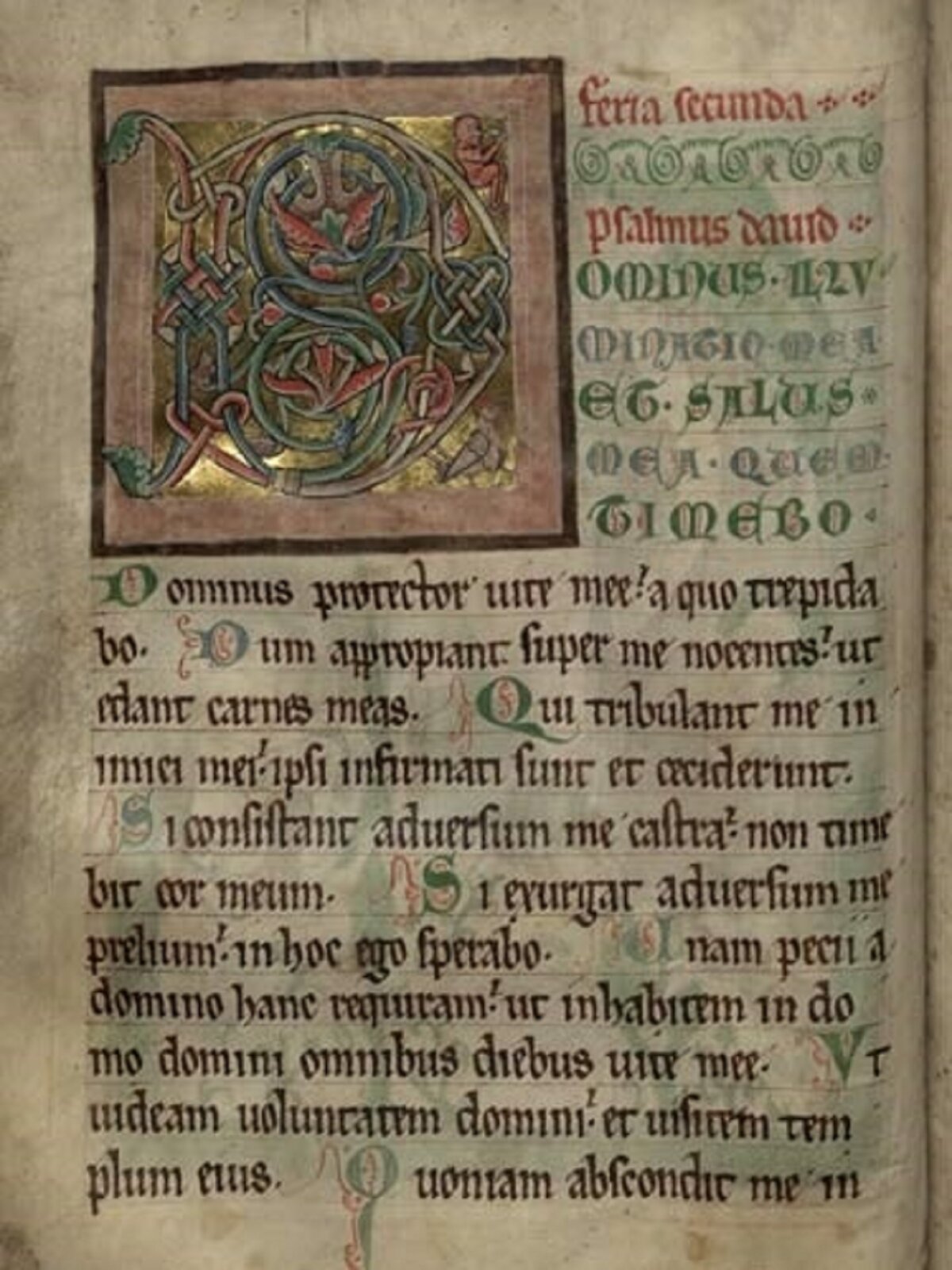 Fotografia przedstawia Psałterz nocny („Psalterium Nocturnum”), powstał ok. 1240 r. w skryptorium cysterskim w Lubiążu, jest to karta z inicjałem.