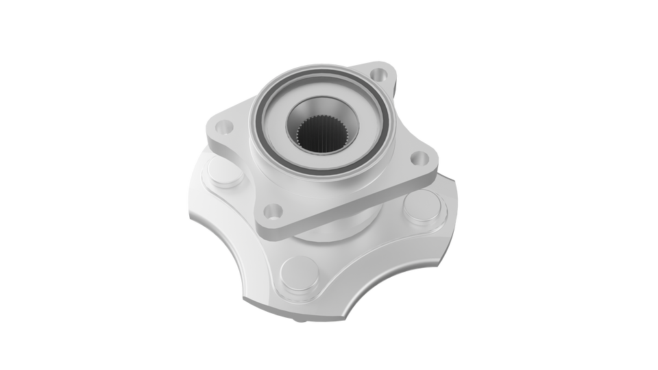 Ilustracja przedstawia piastę koła napędzanego. To metalowy element z otworem w środku. Ma dwie poziome płaszczyzny połączone krótkim wałkiem. 