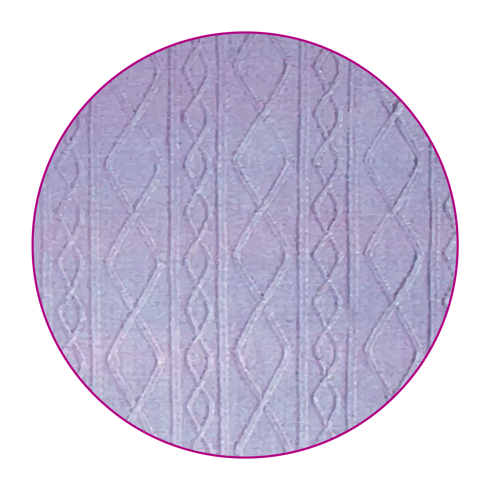 Zdjęcie przedstawia zbliżenie na jasnofioletową dzianinę, na której znajduje się wzór składający się z przeplatających się dwóch kolumn: jedna to zygzaki drobne, druga – większe.