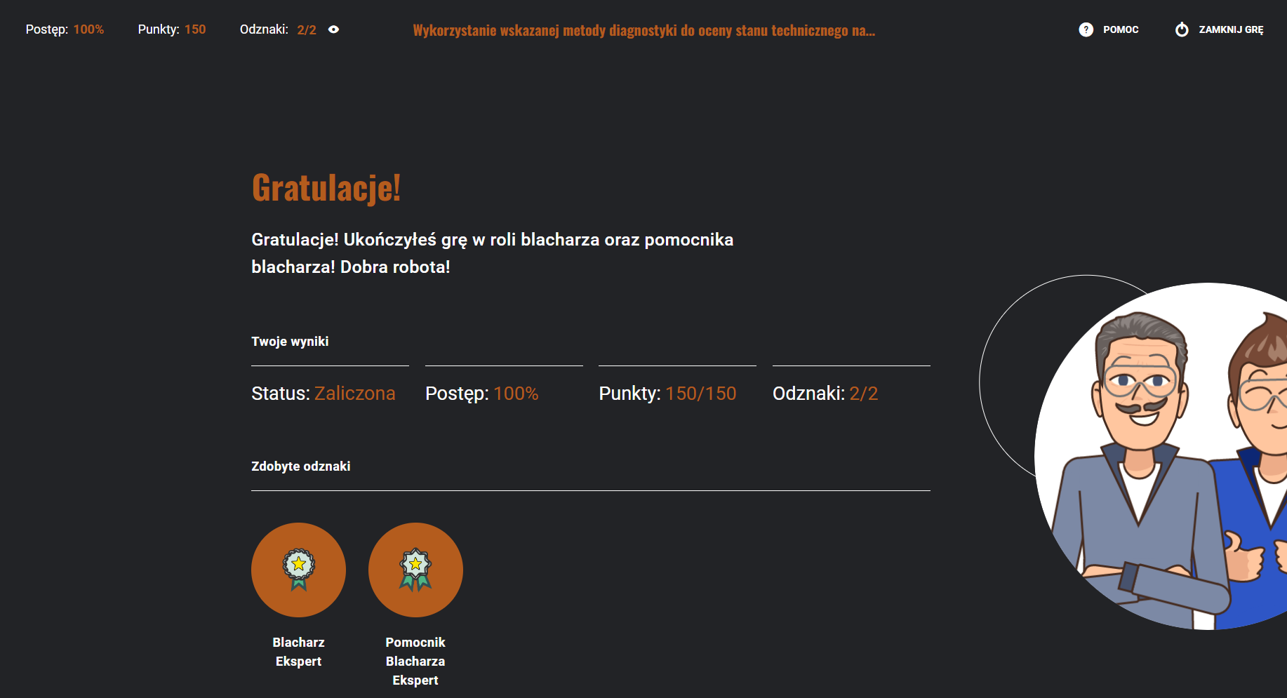 Przykładowy ekran podsumowujący grę
