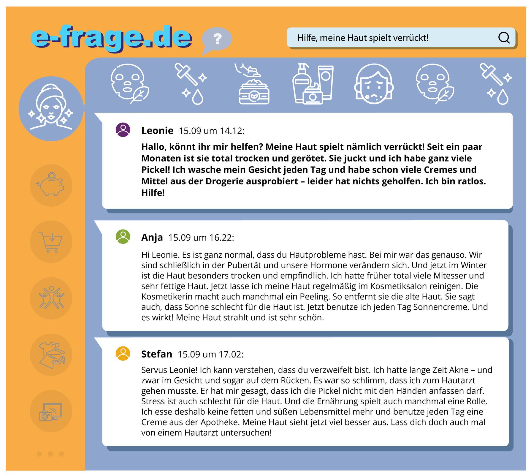 Ilustracja przedstawia zapis rozmowy na forum internetowym. Transkrypcja dostępna jest poniżej.