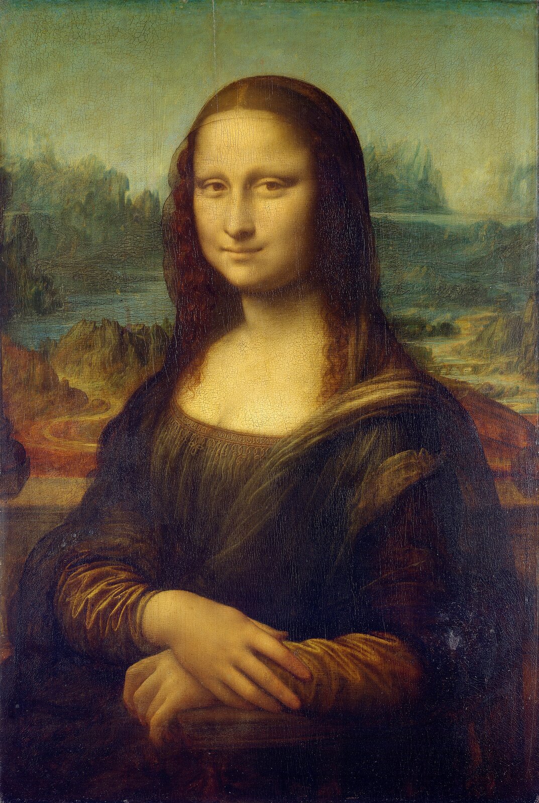 Ilustracja przedstawia portret Leonarda da Vinci „Mona Lisa”, na którym na pierwszym planie ukazana jest w połowie postaci Lisa Gherardini. Kobieta ujęta została z lewego półprofilu. Stoi na tle dalekiego, rozległego pejzażu z założonymi na pulpicie rękoma. Ma luźno rozpuszczone włosy, wysokie czoło, a na jej twarzy widnieje tajemniczy uśmiech. Portret charakteryzuje się miękkością modelunku i subtelną elegancją pozy.