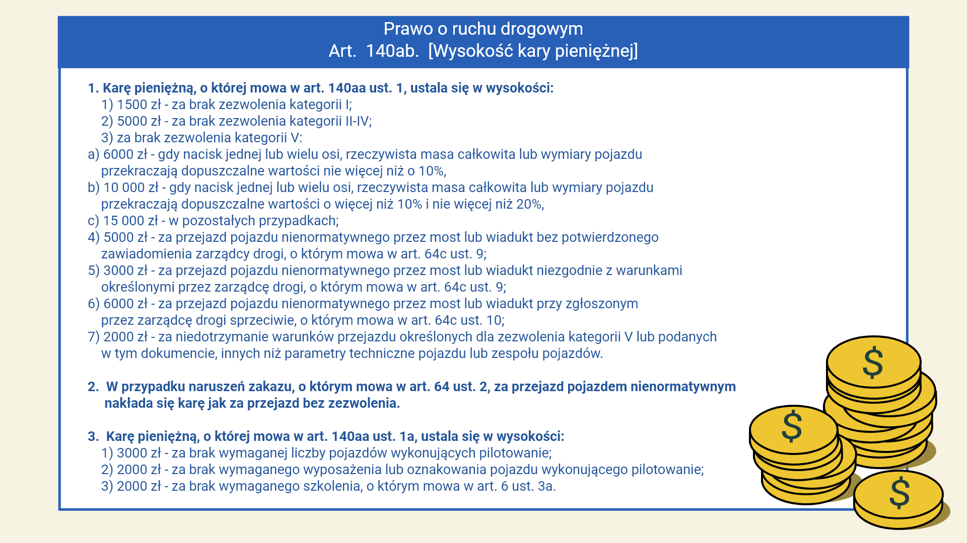 Załącznik do filmu instruktażowego - Prawo o ruchu drogowym Art.  140ab. [Wysokość kary pieniężnej]
