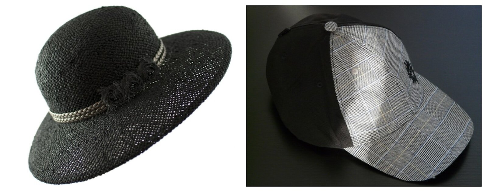 Ilustracja przedstawia kapelusz i czapkę z daszkiem 