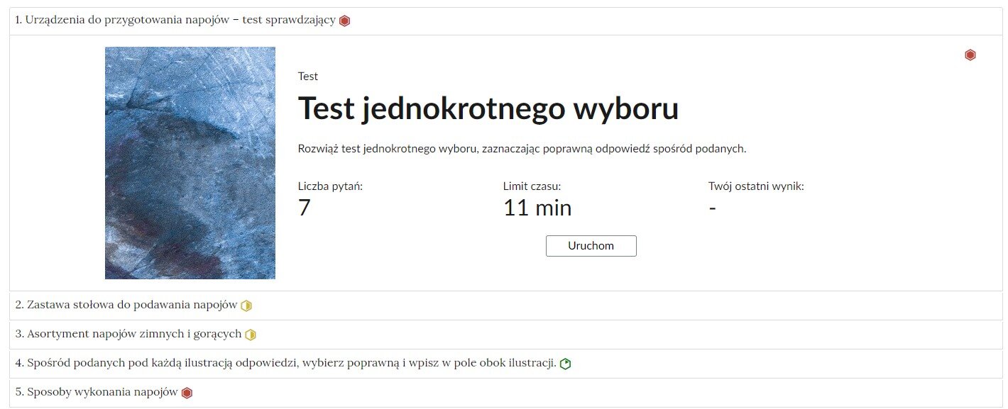 Grafika przedstawia widok pojedynczego zadania z interaktywnego materiału sprawdzającego, na prawo od nazwy zadania widnieje ikonka informująca o poziomie trudności zadania.