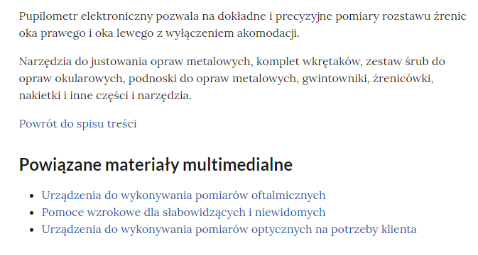 Przycisk powrotu do spisu treści w e‑booku oraz powiązane z e‑bookiem materiały multimedialne.