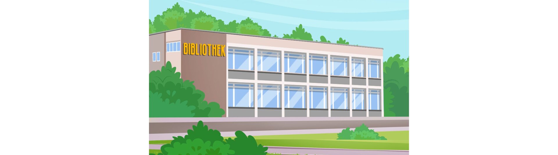Ilustracja przedstawia długi budynek biblioteki 