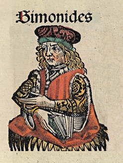 Drzeworyt przedstawia długowłosego mężczyznę w dworskim stroju. Mężczyzna trzyma w prawej ręce książkę.
