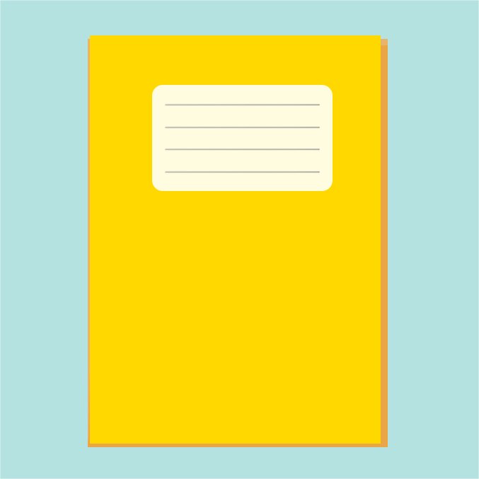 Ilustracja przedstawia żółty zeszyt.