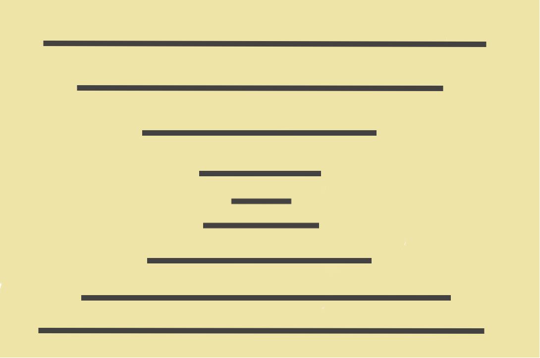 Na beżowym tle znajdują się czarne, poziome linie. Na środku linia jest najkrótsza, a na górze i na dole są najdłuższe.