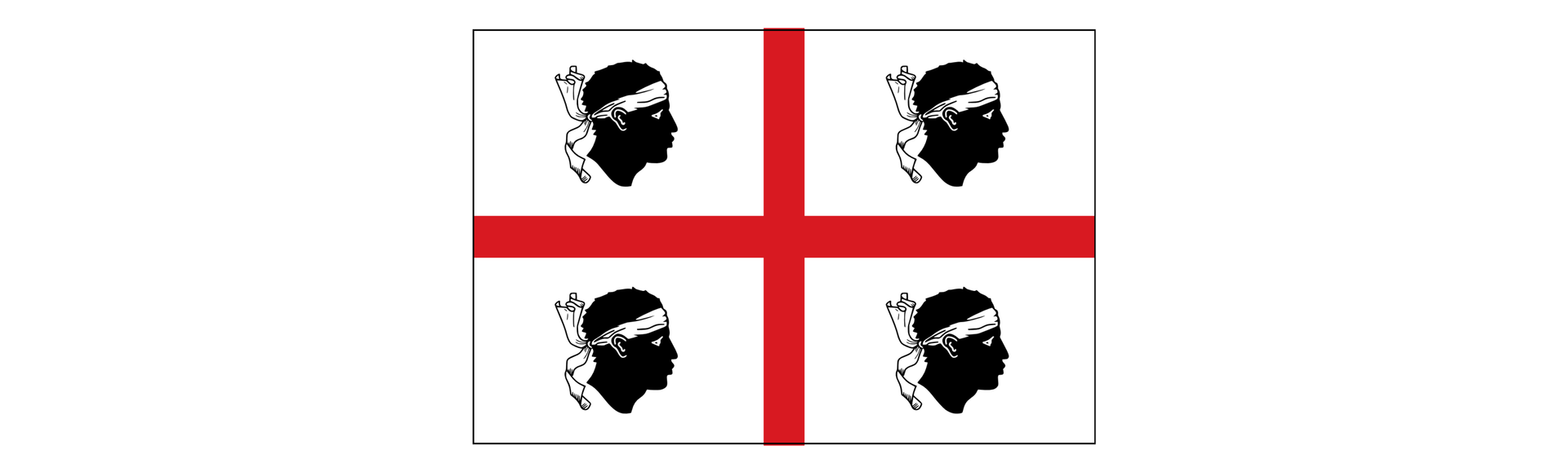 Grafika przedstawia flagę włoskiego regionu Sardegna. Na flagę składają się trzy kolory. Na środku flagi znajduje się krzyż oraz cztery czarne głowy Maurów, po jednej w każdym z czterech pól wyznaczonych przez krzyż.