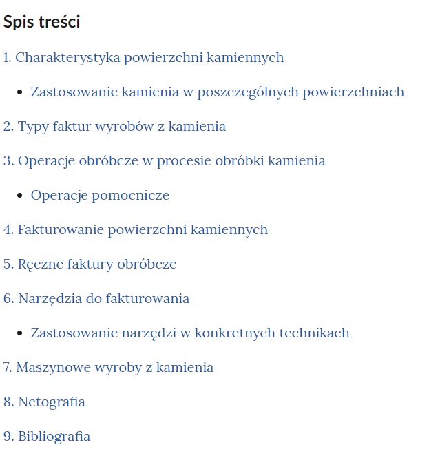 Zdjęcie przedstawia przykładowy spis treści e‑booka.
