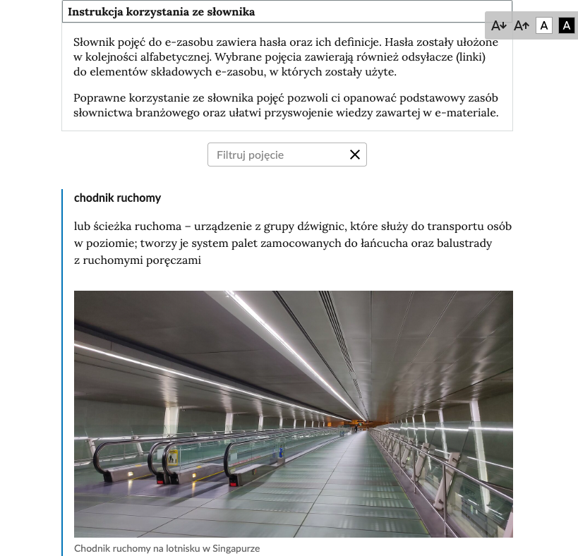 Grafika przedstawia widok na górną część słownika z polem filtrowania haseł słownika