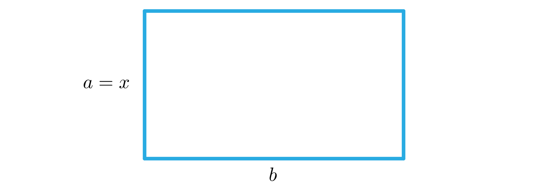 Ilustracja przedstawia prostokąt o długości boków b oraz a równe x.
