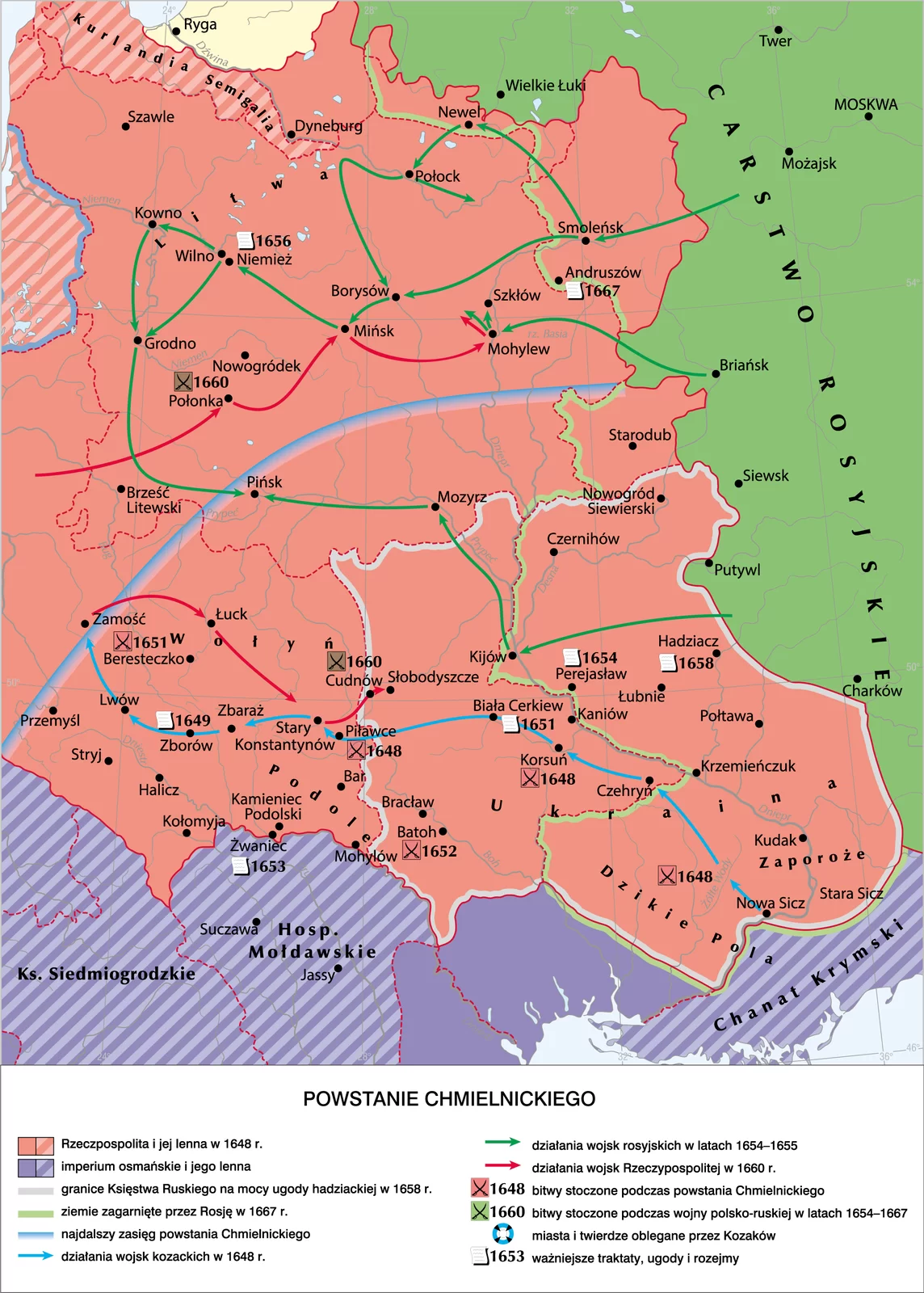 Kliknij, aby powiększyć. Mapa powstanie Chmielnickiego.