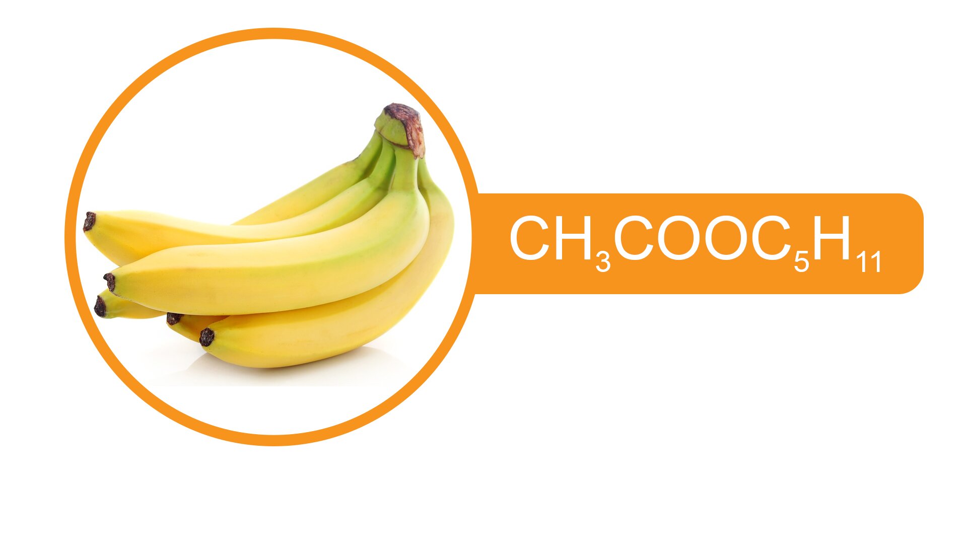 Fotografia przedstawia banany, obok nazwa związku etanian pentylu. ce ha trzy ce o o ce pięć ha jedenaście.