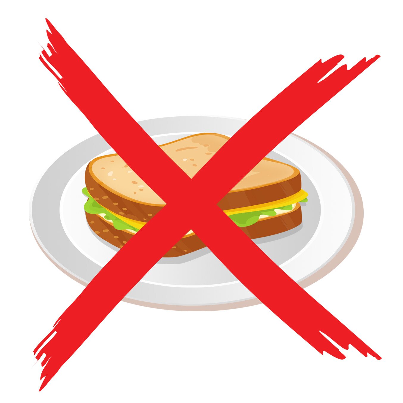 Ilustracja przedstawia kanapkę. Kanapka jest przekreślona na czerwono.