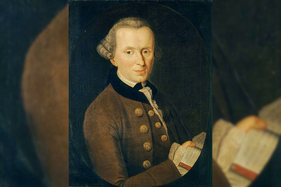 Obraz przedstawia portret dojrzałego mężczyzny. Mężczyzna ma pociągłą twarz. Jego włosy są ufryzowane. Nad uszami ułożone w dwa loki. Mężczyzna ubrany jest w surdut, kamizelkę i koszulę z haftowanymi falbanami na piersi i przy mankietach. W prawej ręce trzyma otwartą książkę.