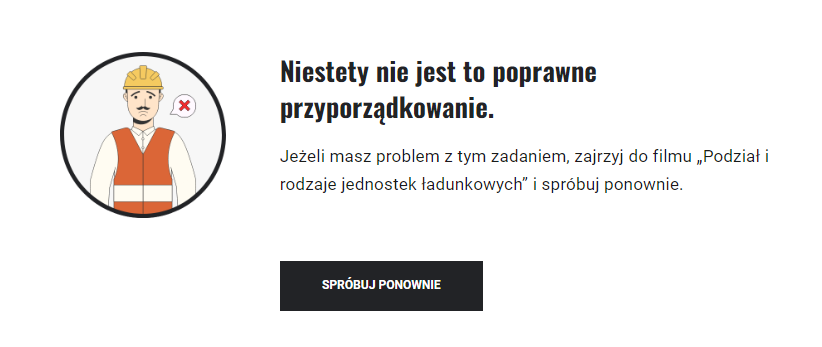 Komunikat o błędnej odpowiedzi w grze