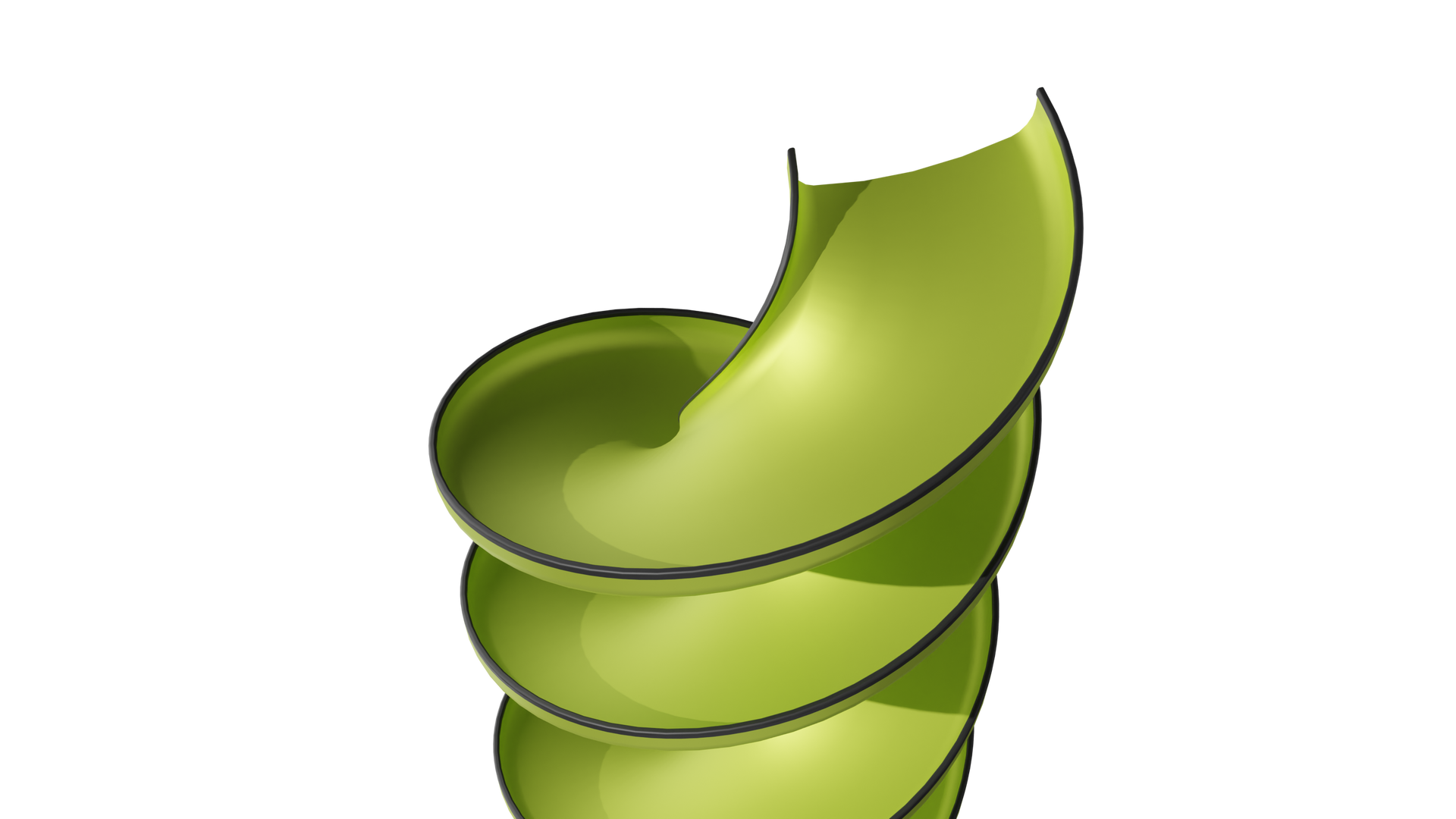 Ilustracja przedstawia od góry fragment powierzchni koryta roboczego wzbogacalnika strumieniowo‑zwojowego. Koryto robocze we wzbogacalniku stumieniowo‑zwojowym stanowi skręcona rynna, czyli zwój. Jest on skręcony wokół osi pionowej - od góry do dołu. Koryto jest specjalnie wyprofilowane celem maksymalizacji odzysku produktu. Poniżej grafiki znajduje się przycisk multimedialny z nagraniem audio. Treść nagrania jest zgodna z tytułem grafiki.