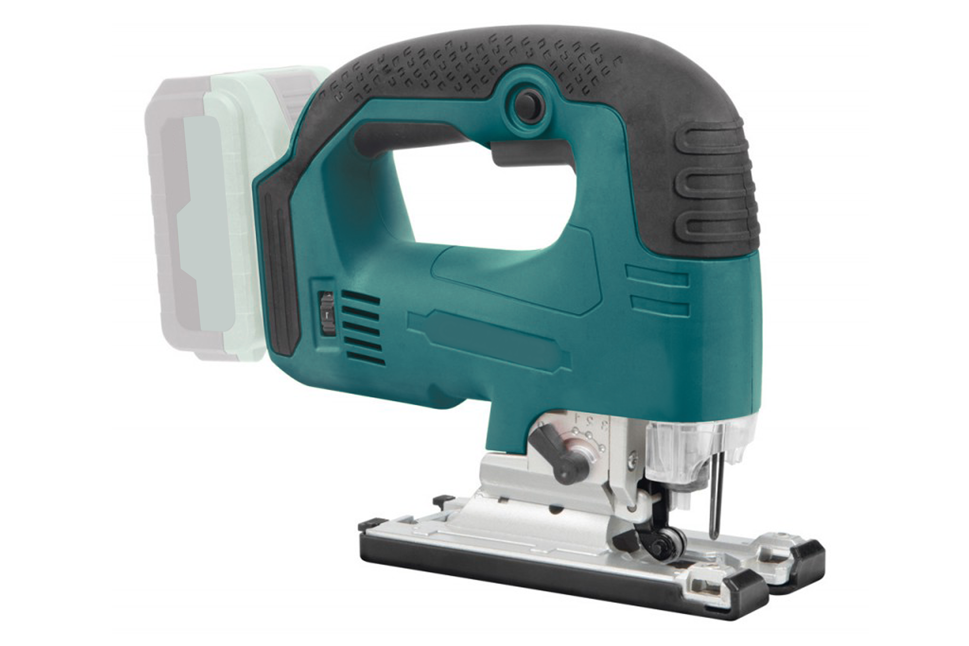 Zdjęcie przedstawia wyrzynarkę. Urządzenie składa się z korpusu z rękojeścią oraz stopki z ostrzem.
