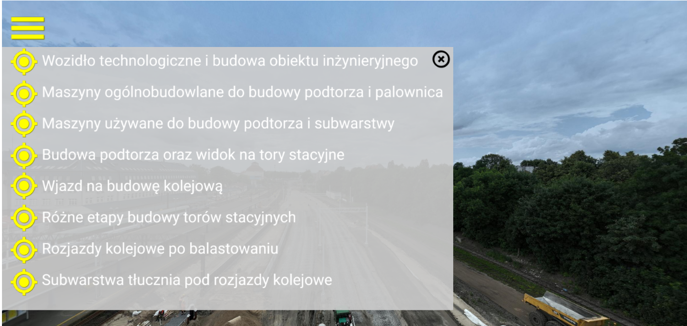 Menu wycieczki wirtualnej
