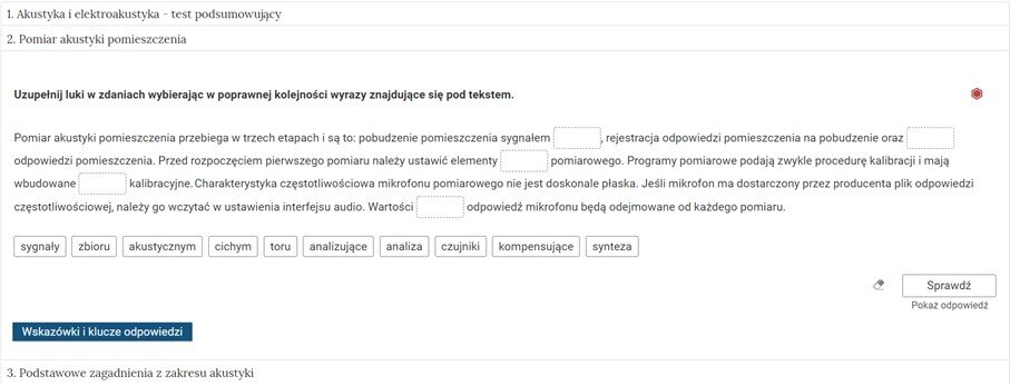 Widok przykładowego zadania w interaktywnych materiałów sprawdzających