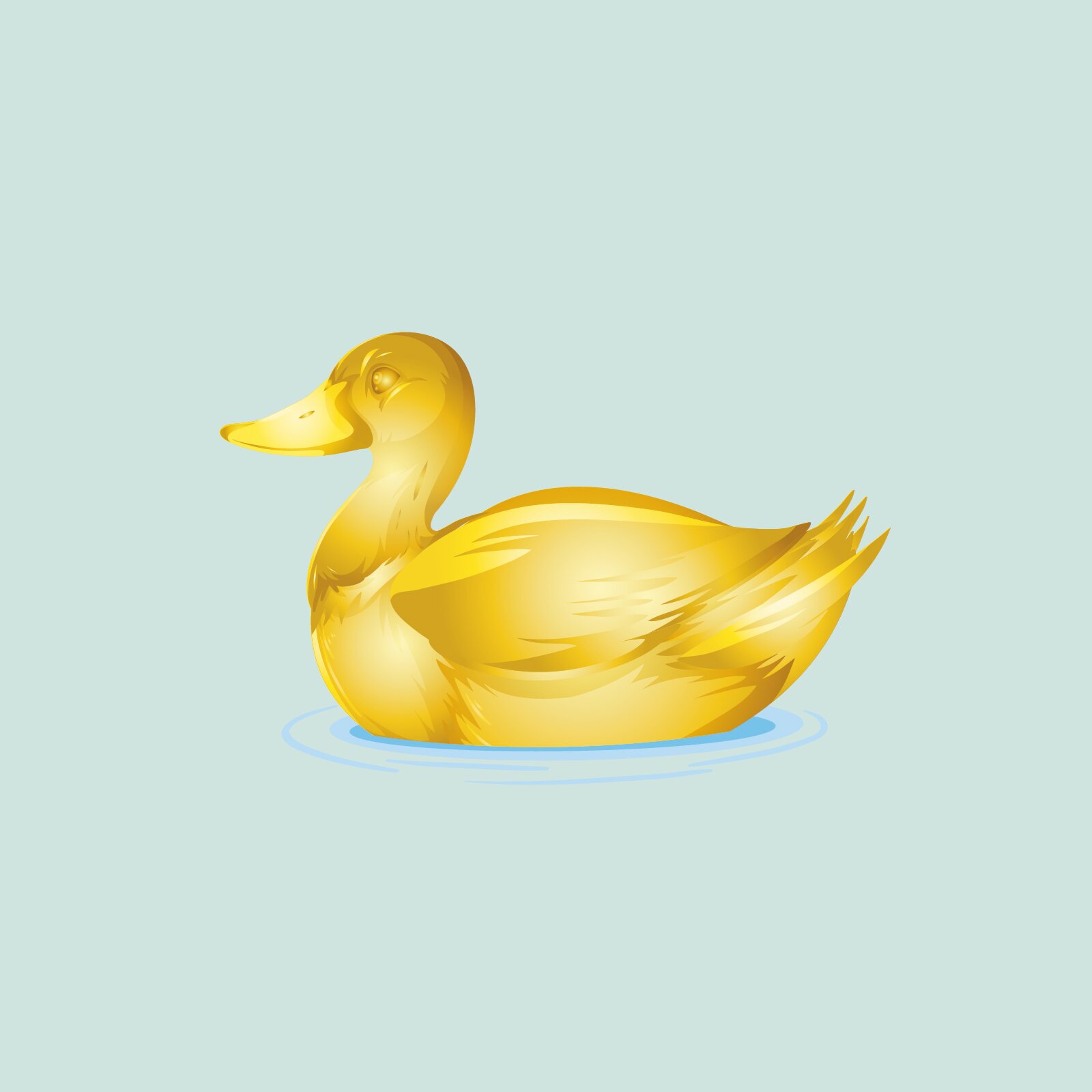 Ilustracja ukazuje złotą kaczkę unoszącą się na wodzie. 