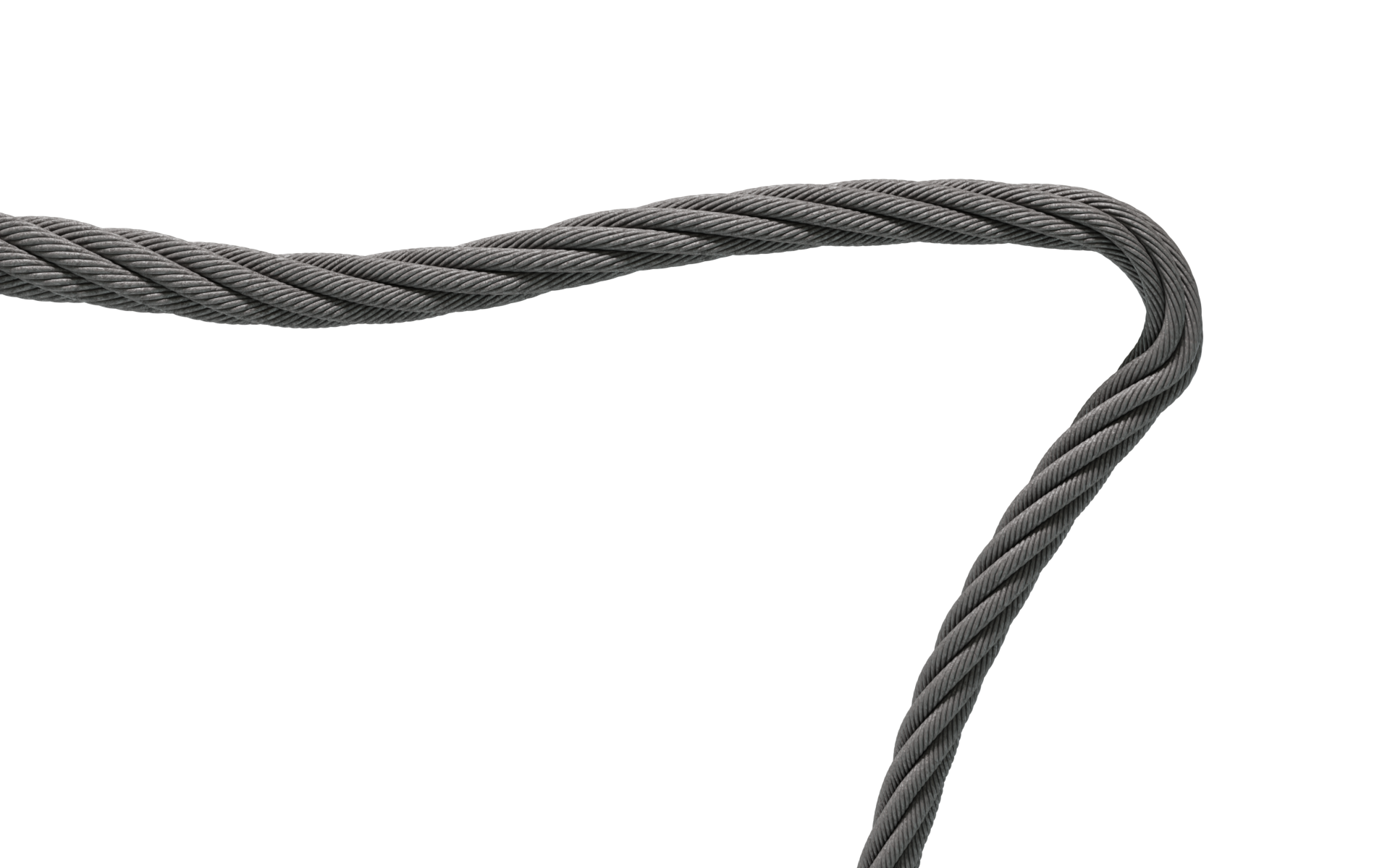 Na zdjęciu przedstawiony jest fragment zawiesia zagięciami. Podstawą zawiesia jest stalowa lina. Splotki liny nachodzą na siebie tworząc strukturę zbliżoną do warkocza. Na widocznym fragmencie lina jest zagięta i załamana. W miejscach zagięć średnica przekroju liny jest mniejsza od średnicy niezdeformowanej liny. Po prawej stronie zawiesie jest zagięte i zdeformowane.