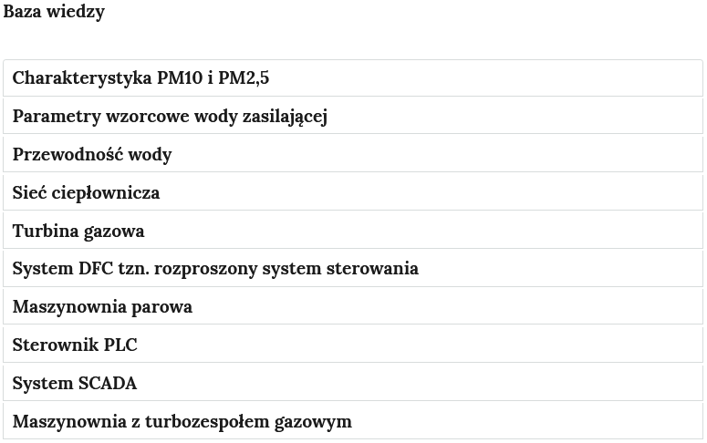 Grafika przedstawia zakładki, umieszczone jedna pod drugą, "Bazy wiedzy" znajdującej się pod materiałem zasadniczym. 